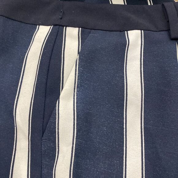 ADRIANNA PAPELL 6 Navy Blue Vertical Stripes Railroad Wide Leg Baggy Trousers - Picture 10 of 15